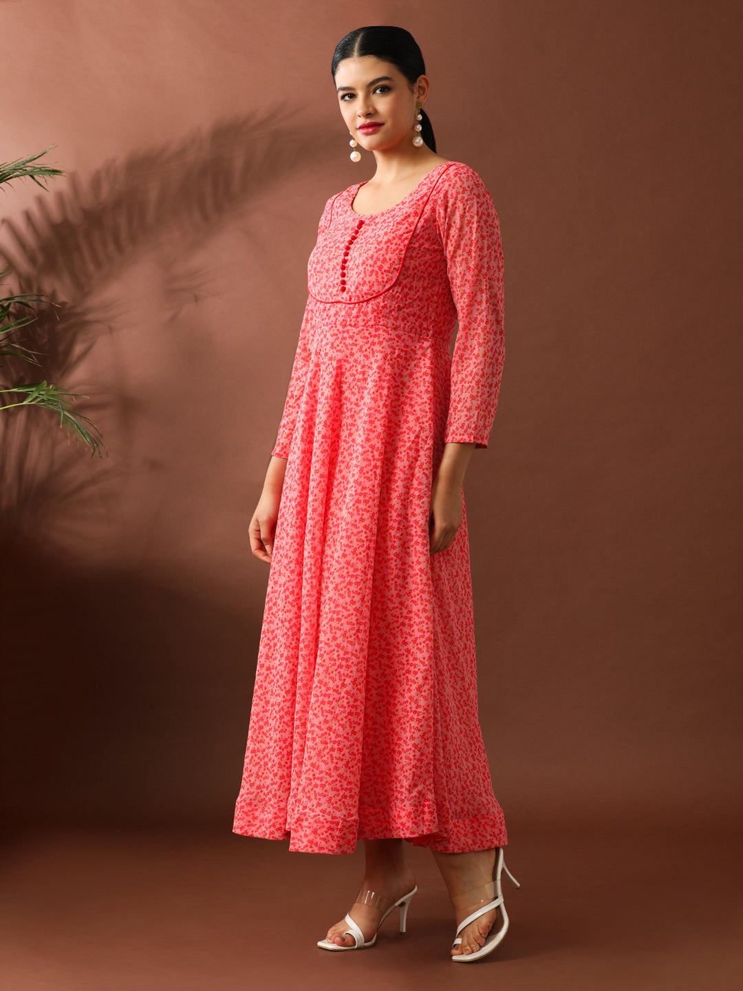 Floral Printed A-Line Georgette Ethnic Dress