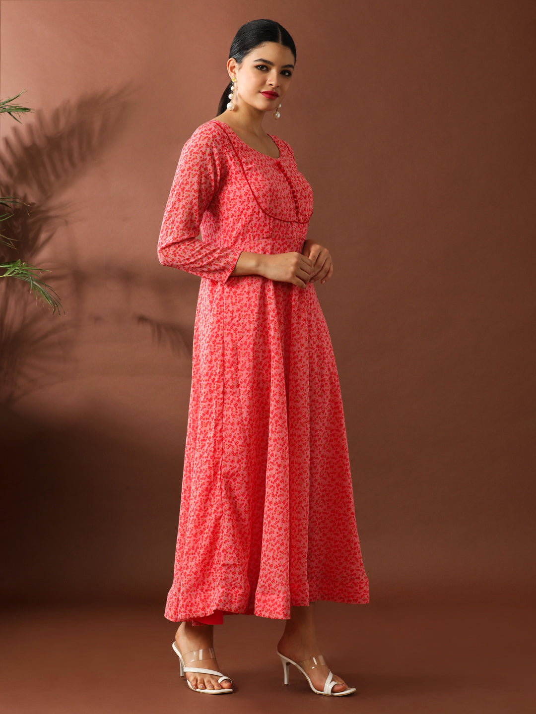 Floral Printed A-Line Georgette Ethnic Dress
