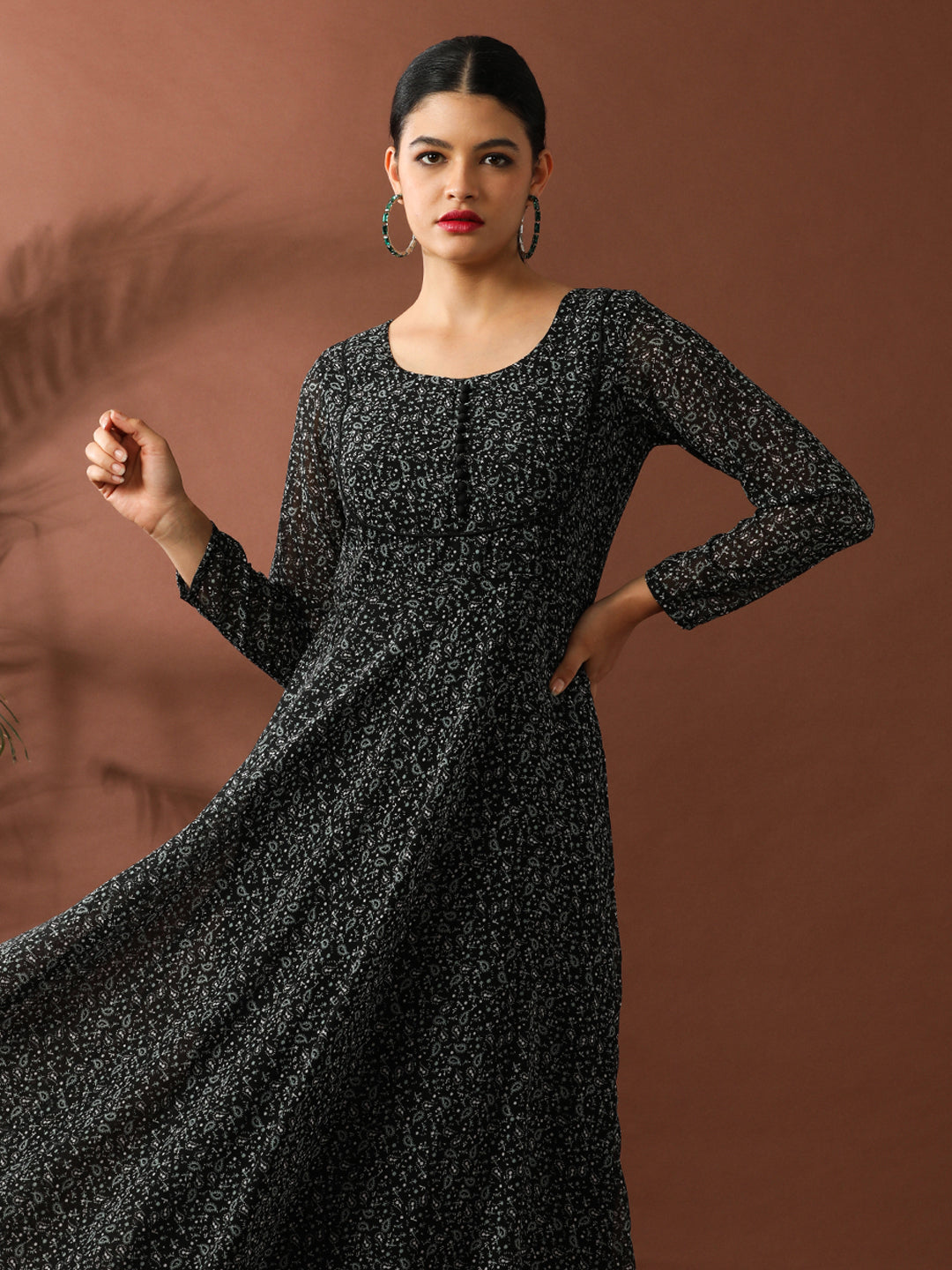 Floral Printed A-Line Georgette Ethnic Dress