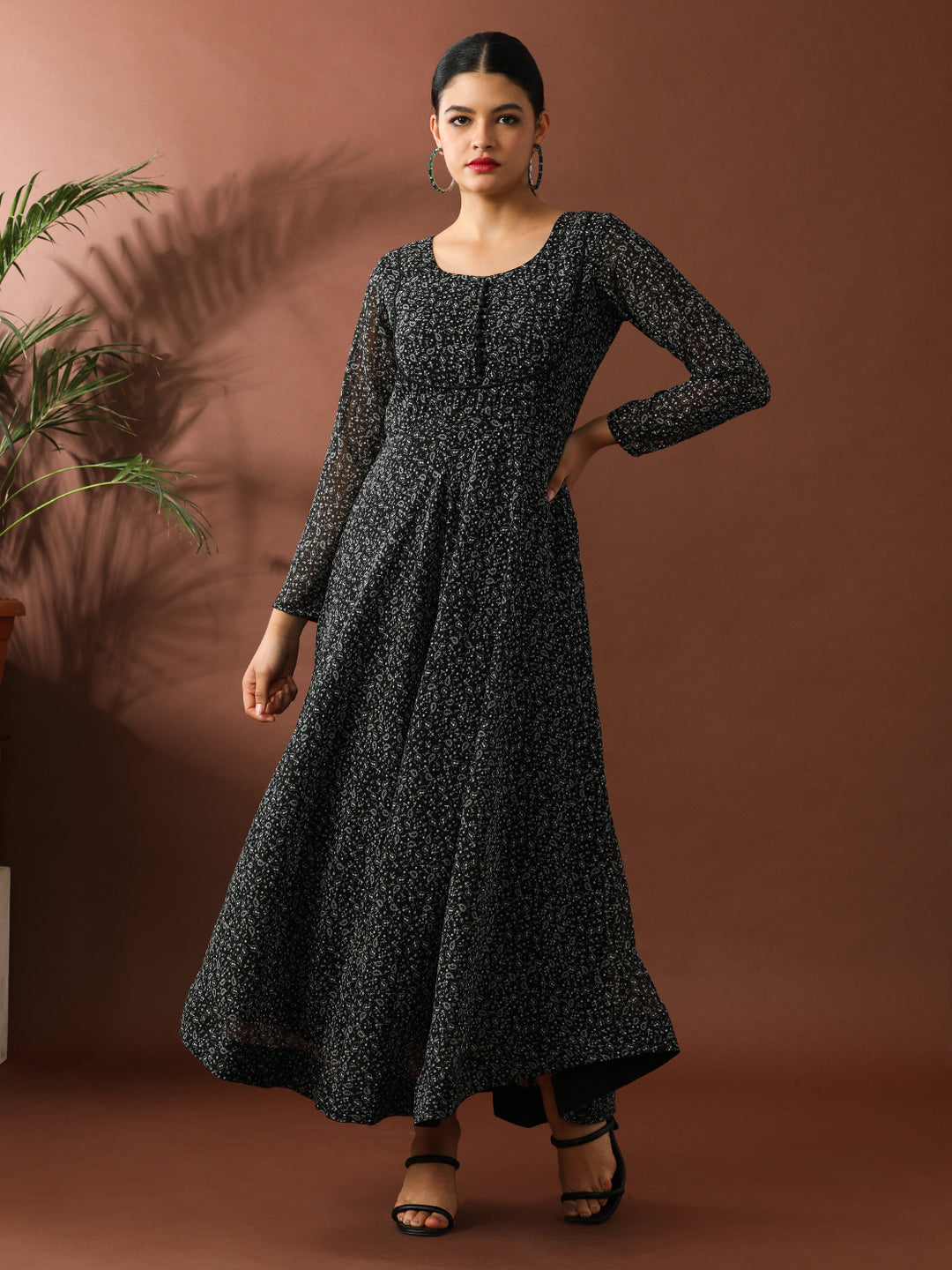 Floral Printed A-Line Georgette Ethnic Dress