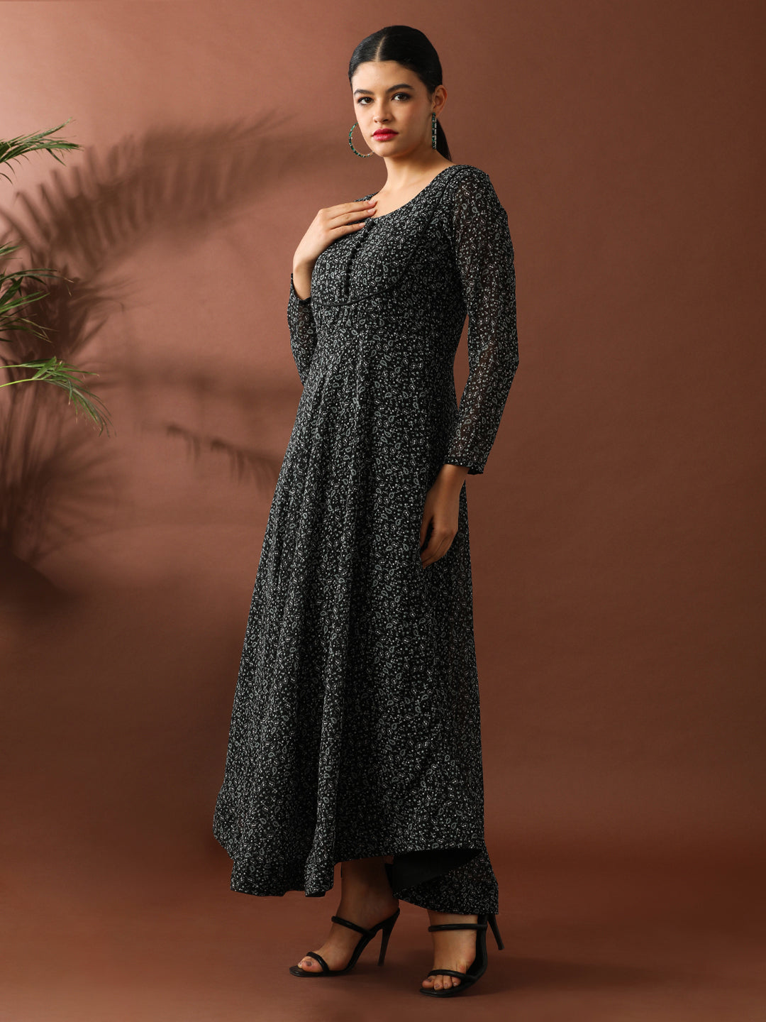 Floral Printed A-Line Georgette Ethnic Dress