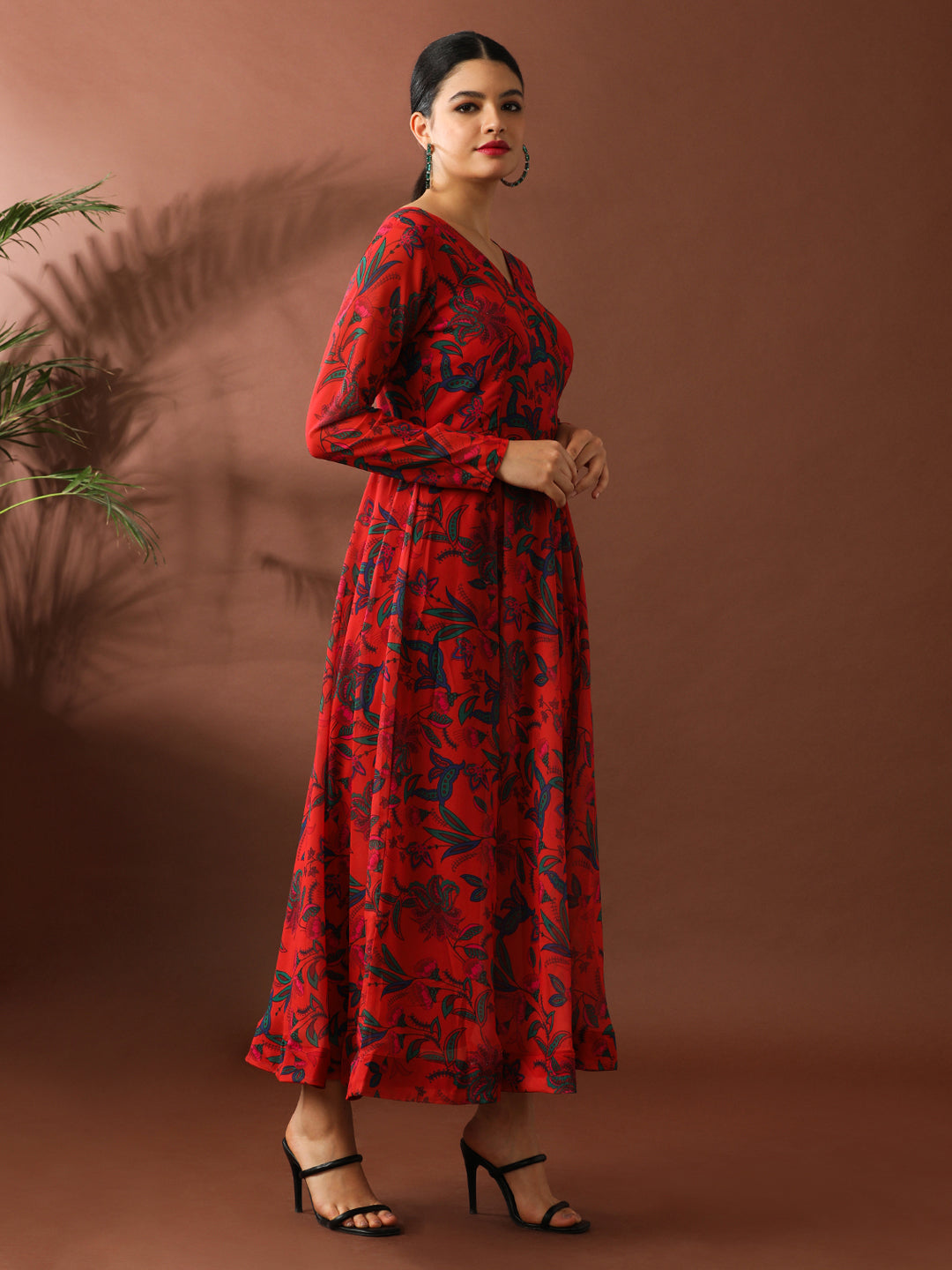 Floral Printed A-Line Georgette Ethnic Dress