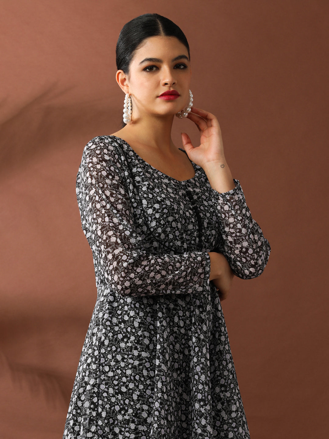 Floral Printed A-Line Georgette Ethnic Dress