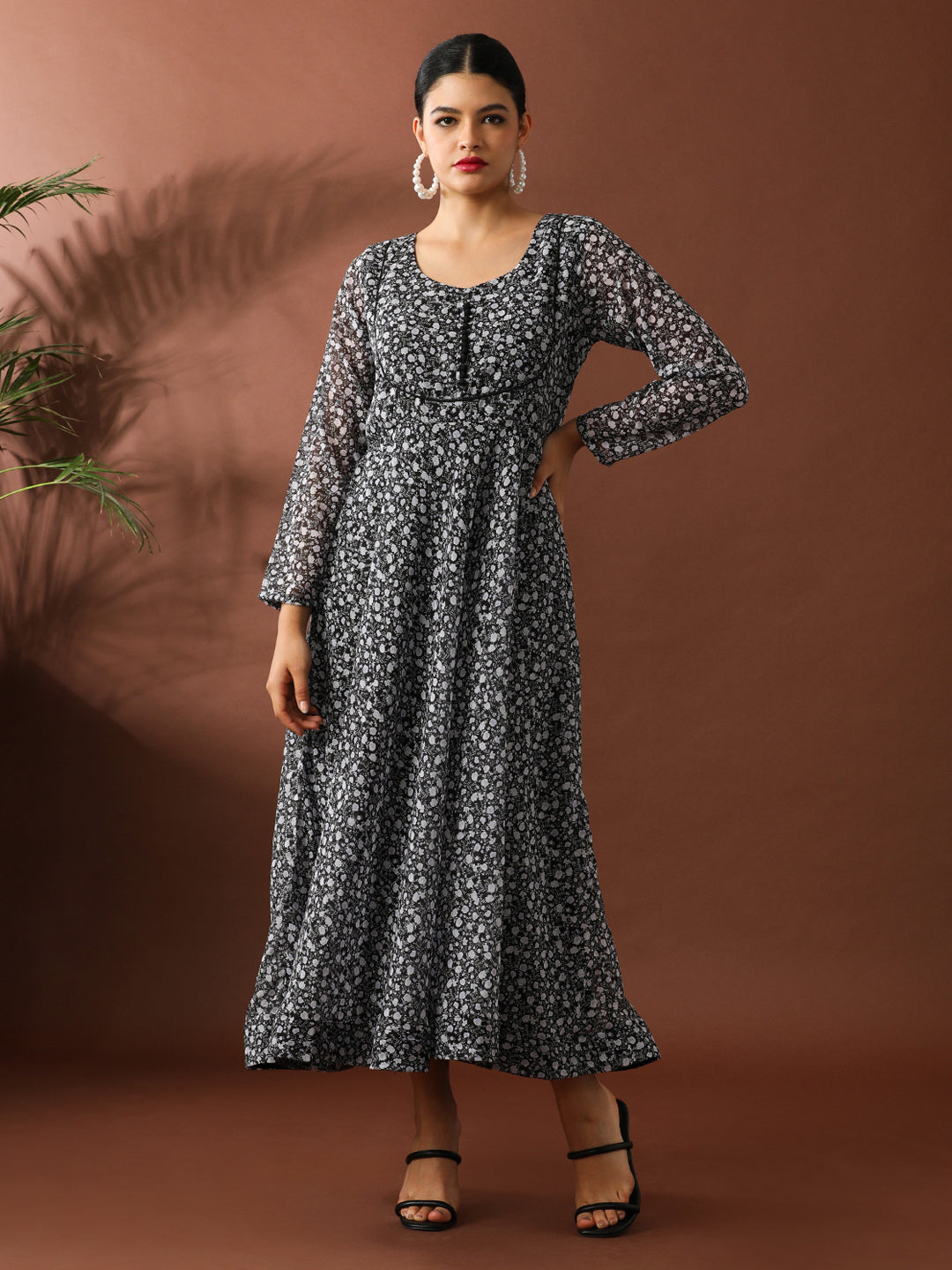 Floral Printed A-Line Georgette Ethnic Dress