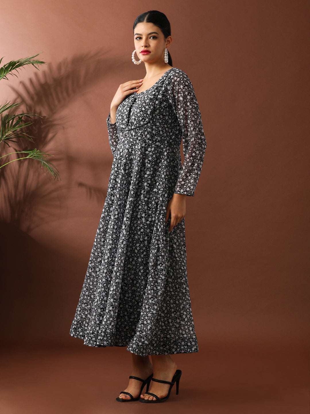 Floral Printed A-Line Georgette Ethnic Dress