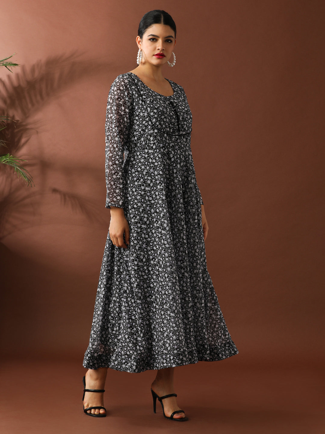 Floral Printed A-Line Georgette Ethnic Dress