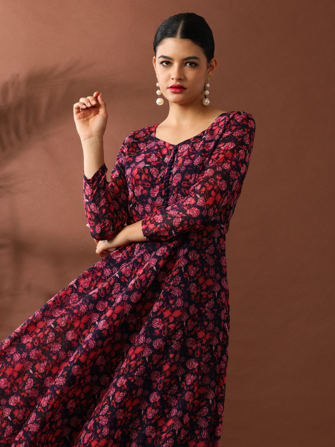 Floral Printed A-Line Georgette Ethnic Dress