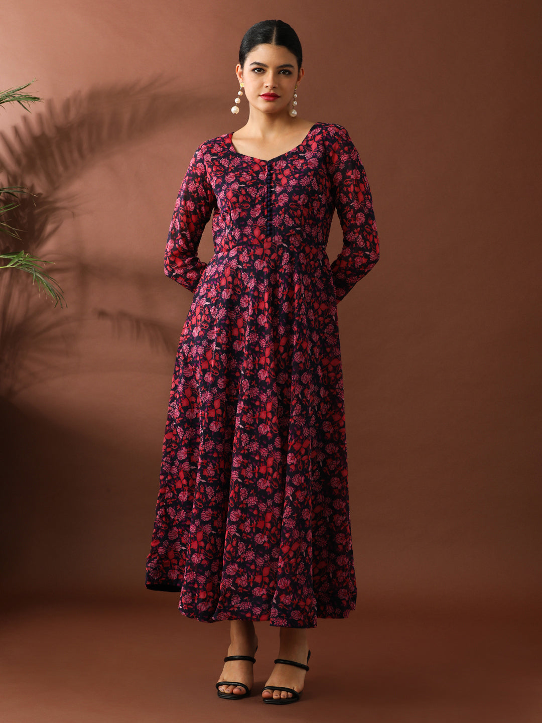 Floral Printed A-Line Georgette Ethnic Dress