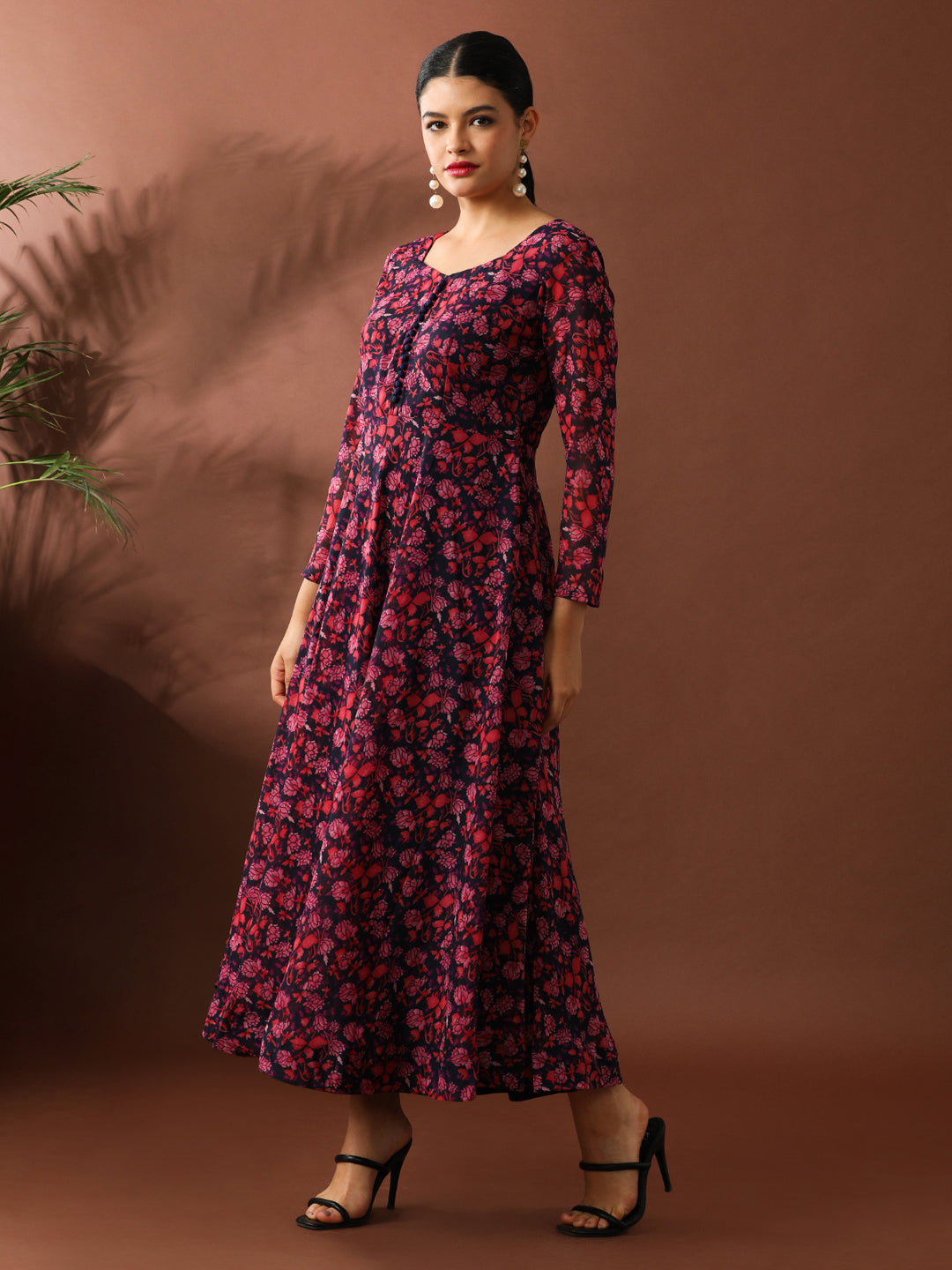 Floral Printed A-Line Georgette Ethnic Dress