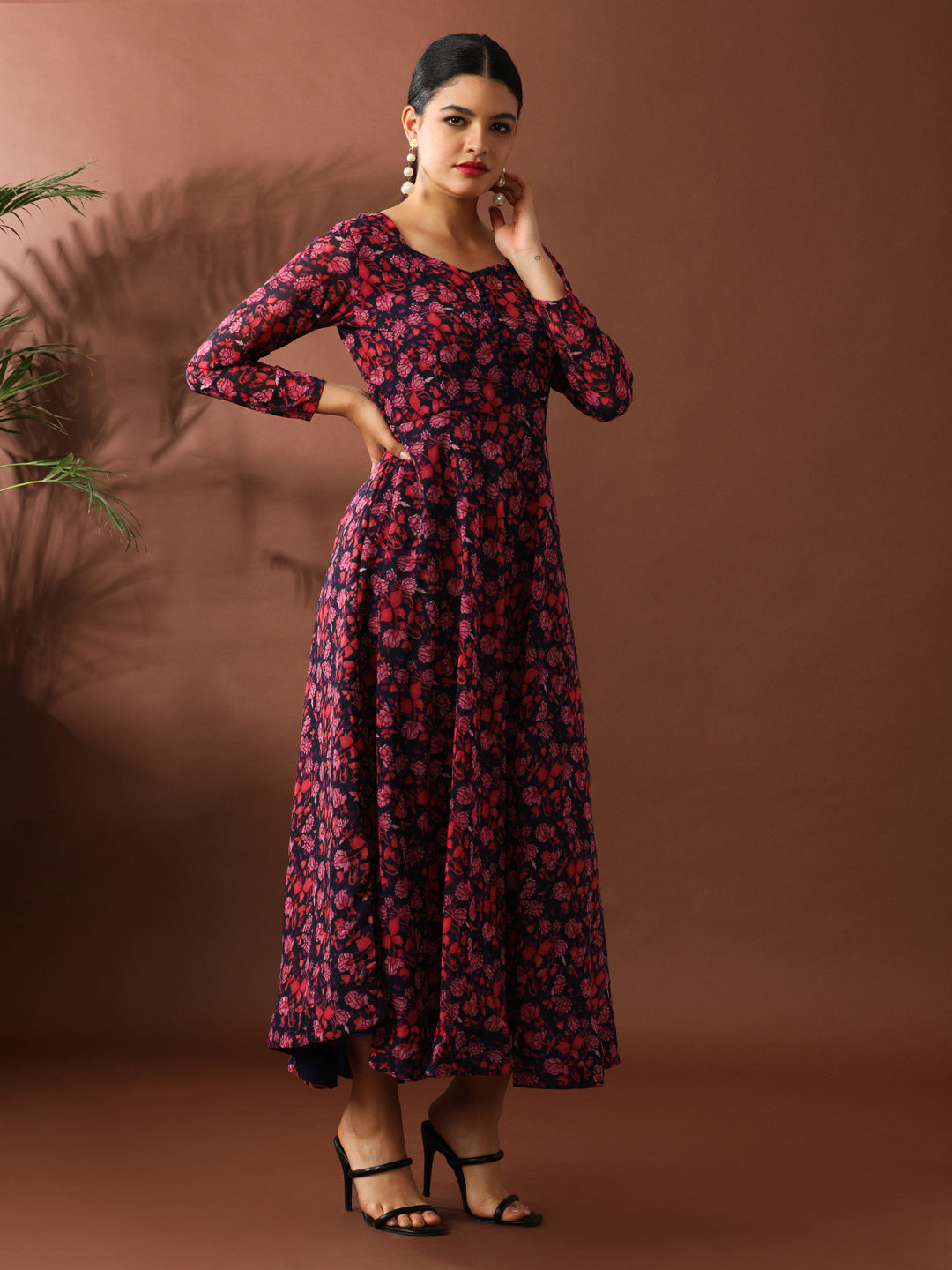 Floral Printed A-Line Georgette Ethnic Dress