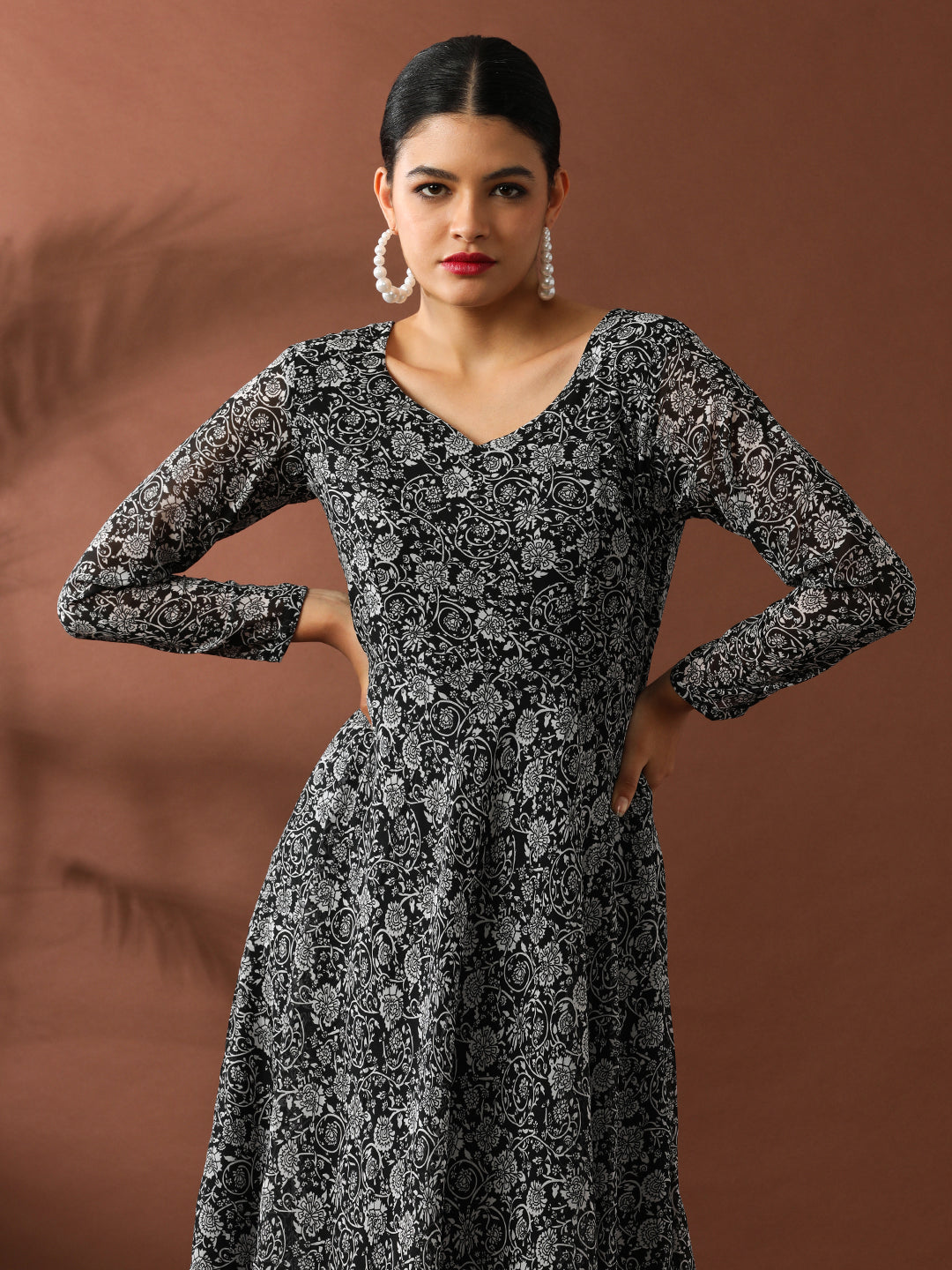 Floral Printed A-Line Georgette Ethnic Dress