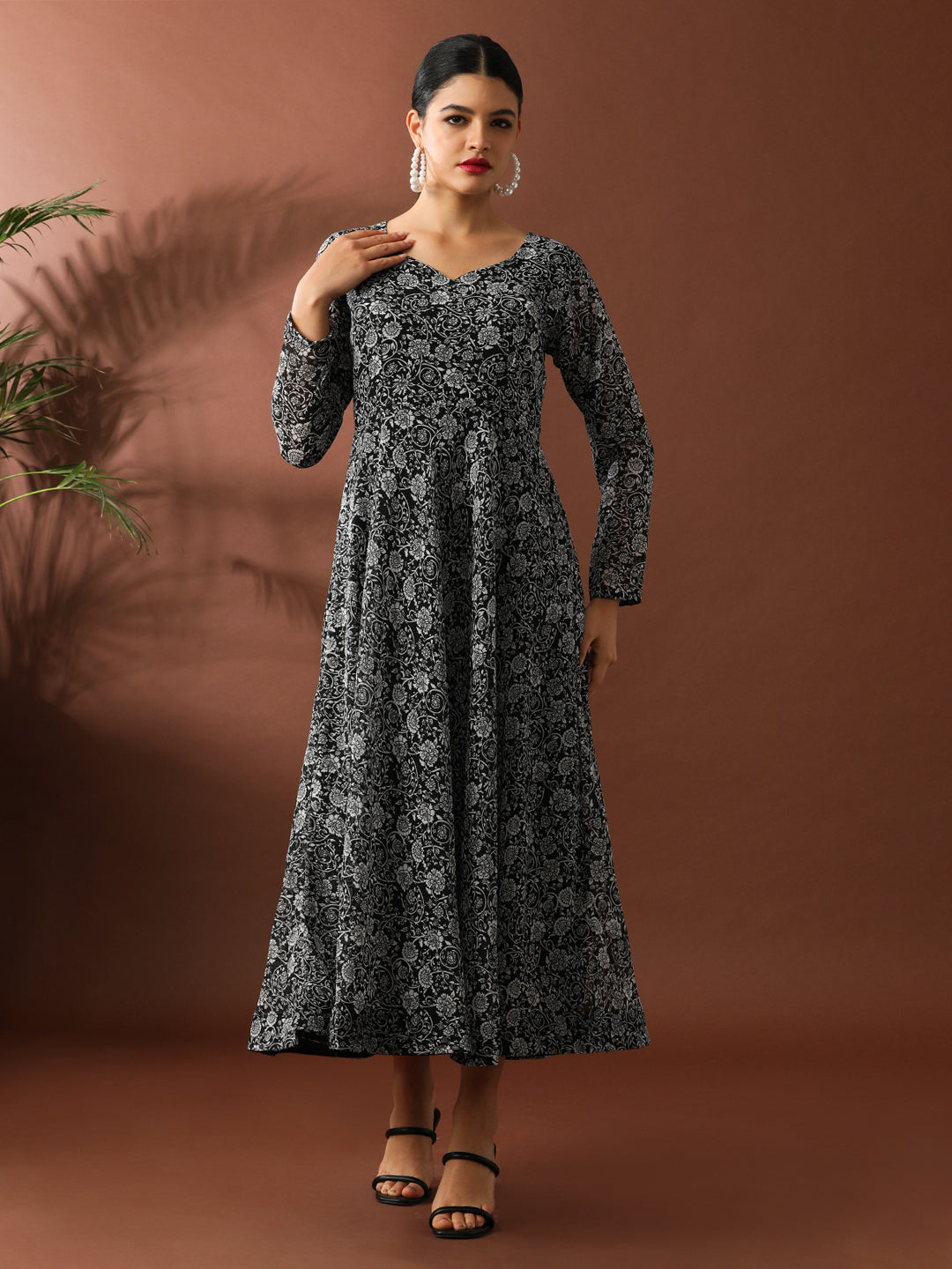 Floral Printed A-Line Georgette Ethnic Dress