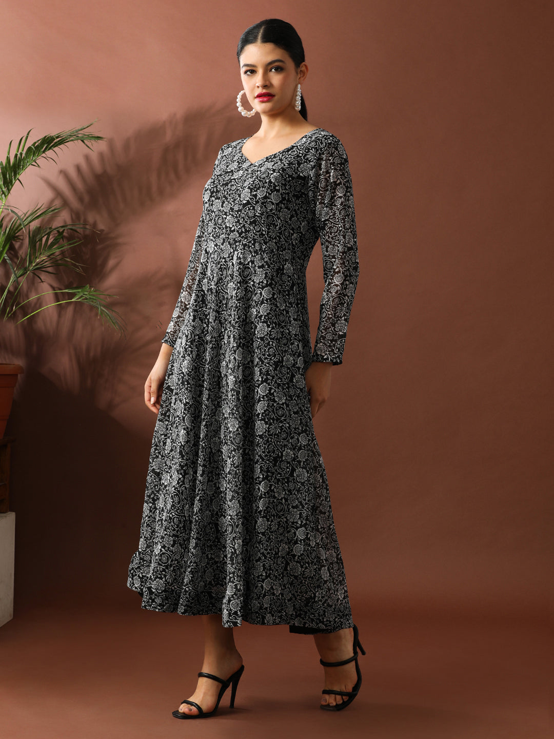 Floral Printed A-Line Georgette Ethnic Dress
