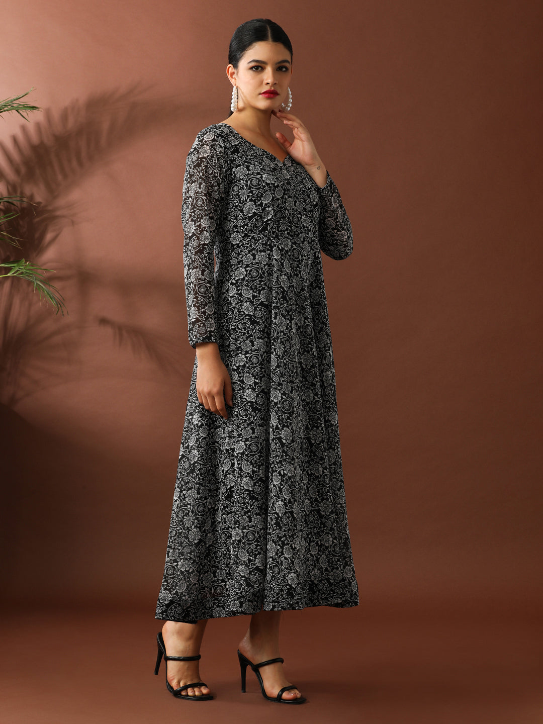 Floral Printed A-Line Georgette Ethnic Dress