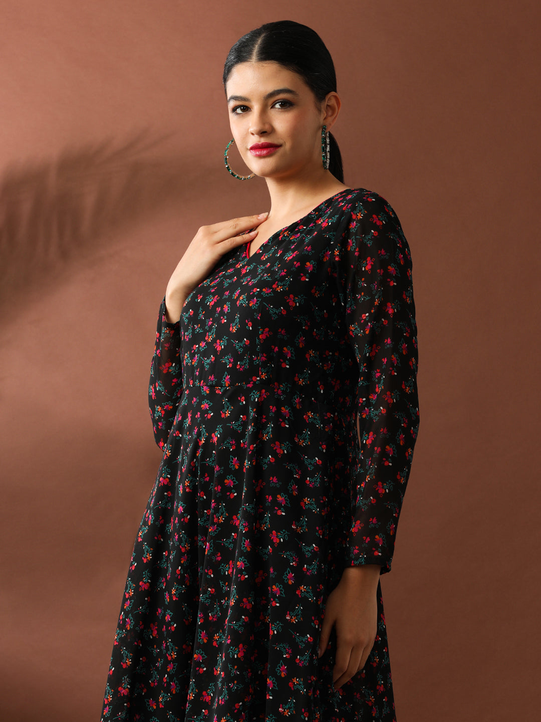 Floral Printed A-Line Georgette Ethnic Dress