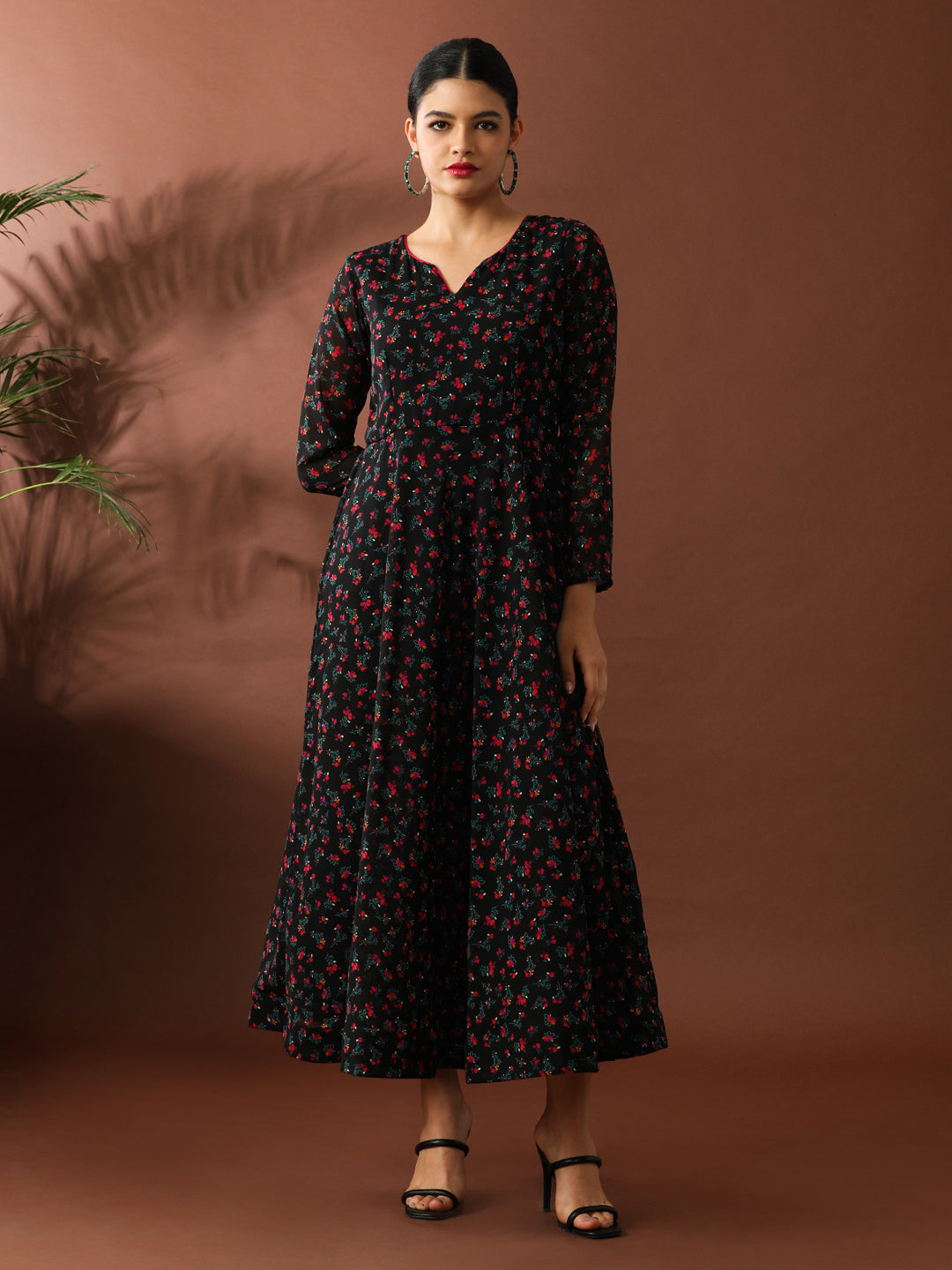 Floral Printed A-Line Georgette Ethnic Dress