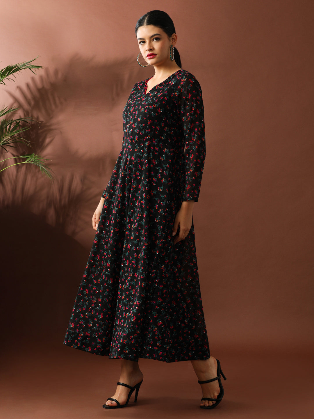 Floral Printed A-Line Georgette Ethnic Dress