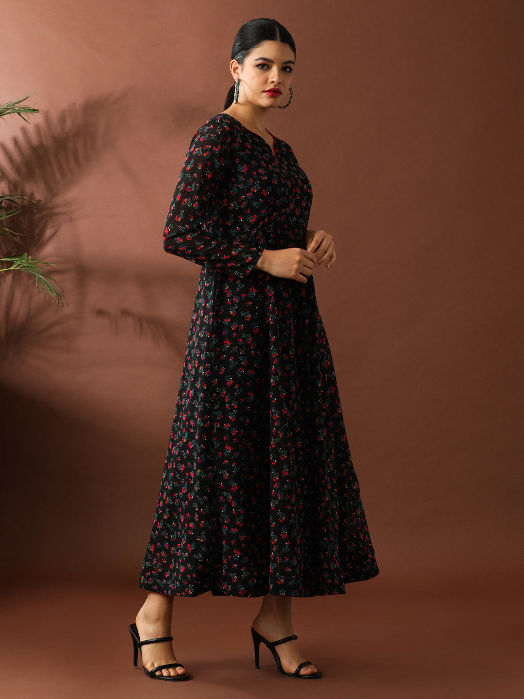 Floral Printed A-Line Georgette Ethnic Dress