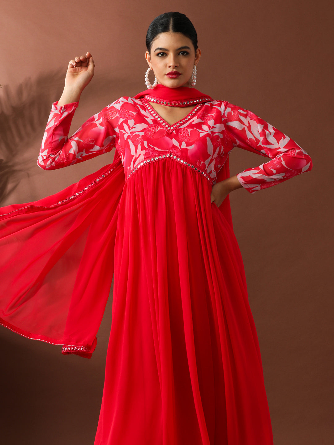 Floral Embroidered A-Line Georgette Ethnic Dress