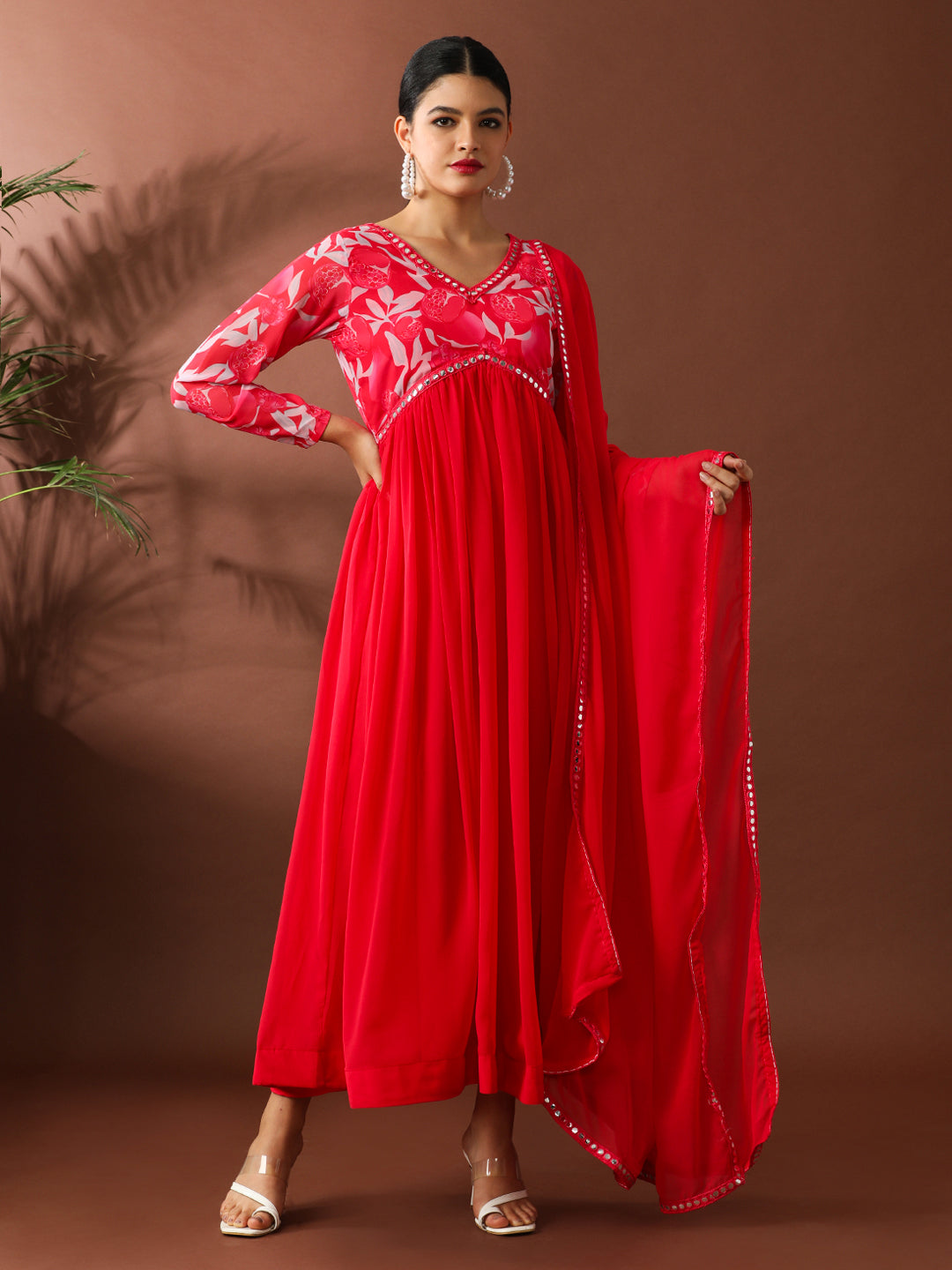 Floral Embroidered A-Line Georgette Ethnic Dress