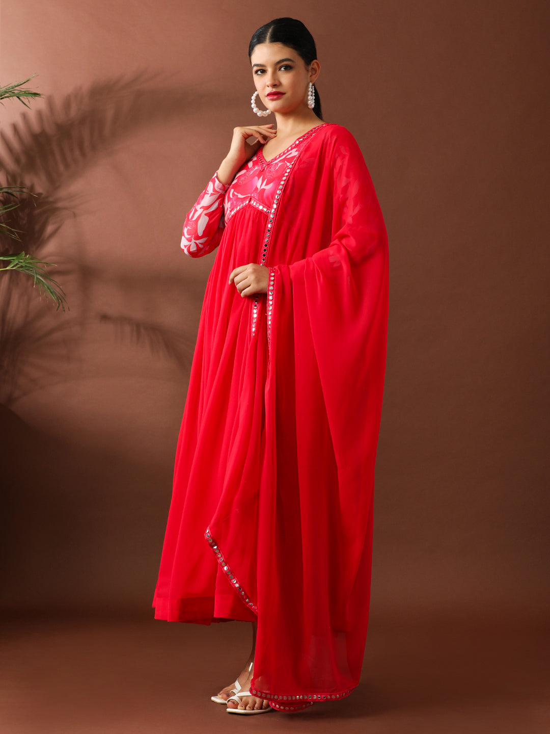 Floral Embroidered A-Line Georgette Ethnic Dress