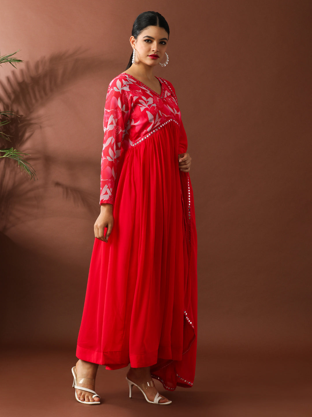 Floral Embroidered A-Line Georgette Ethnic Dress