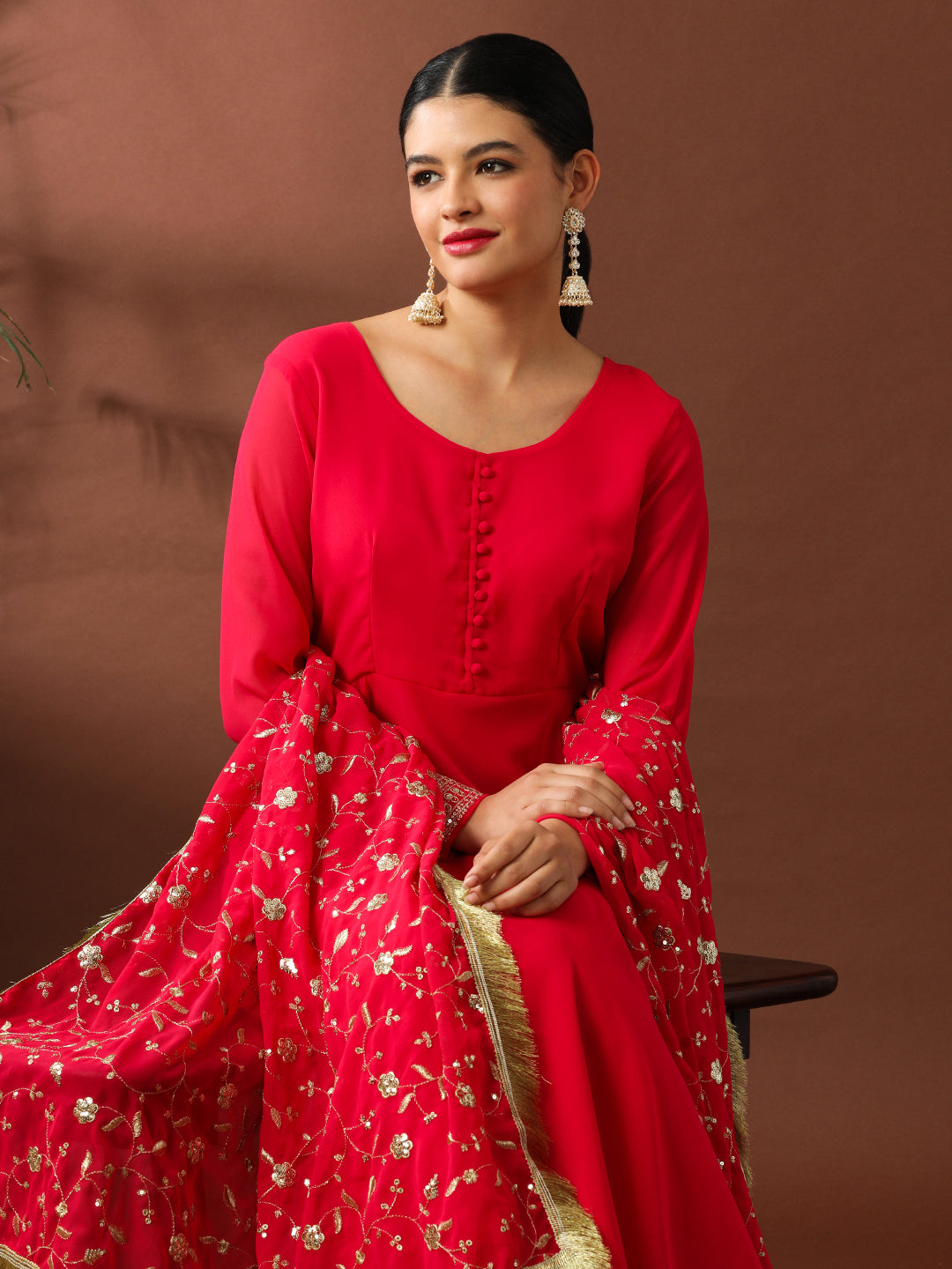 Floral Embroidered A-Line Georgette Ethnic Dress