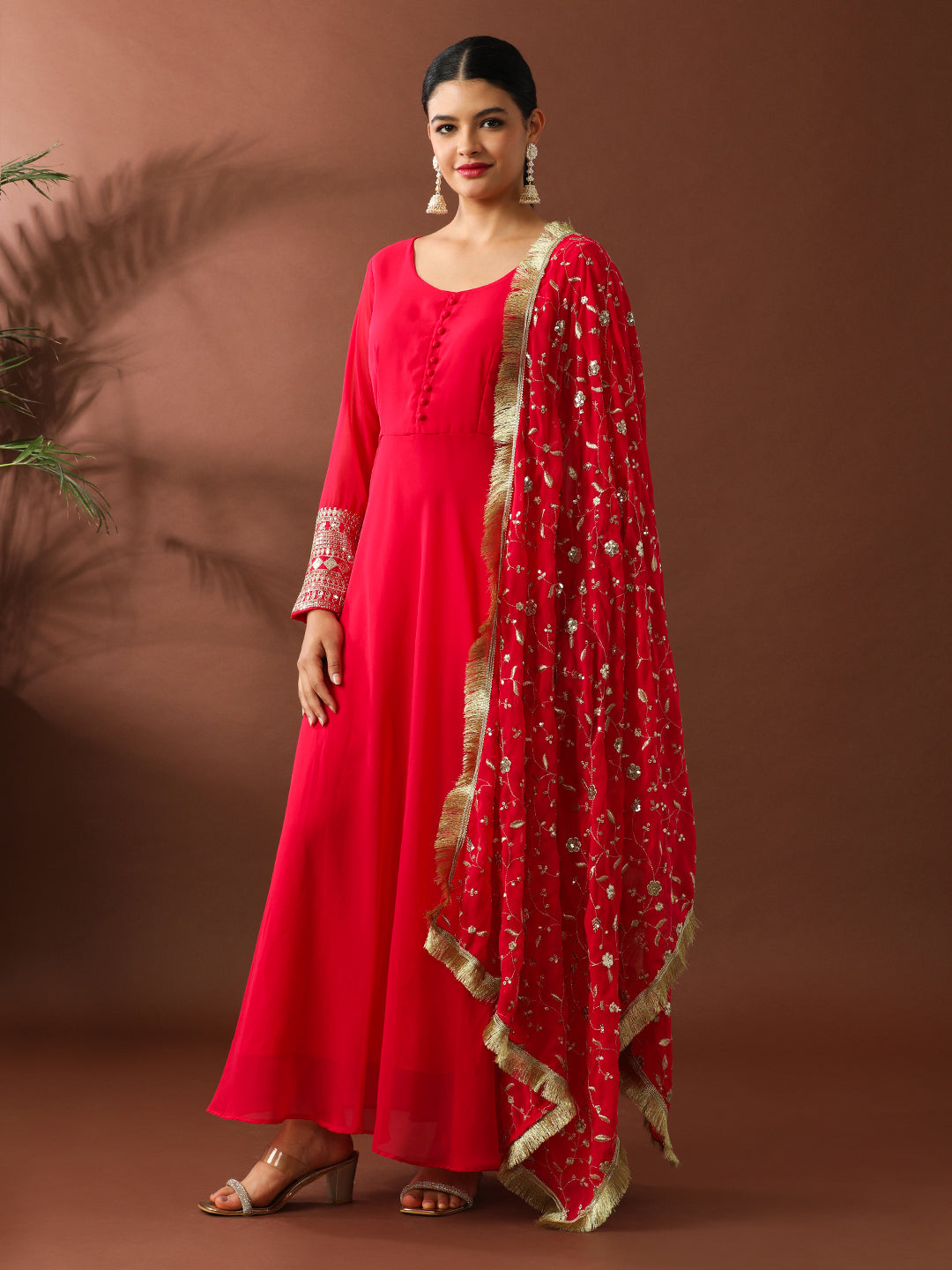 Floral Embroidered A-Line Georgette Ethnic Dress