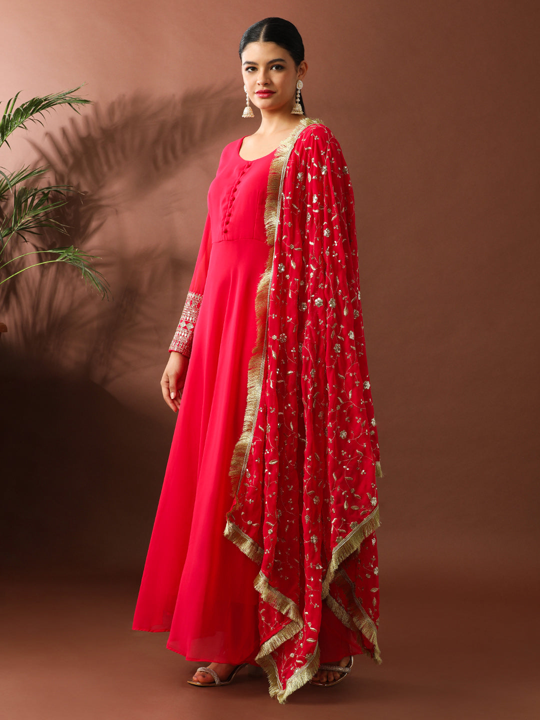 Floral Embroidered A-Line Georgette Ethnic Dress
