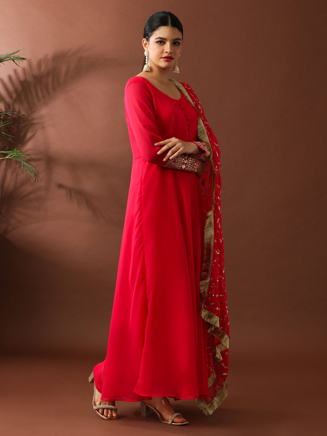 Floral Embroidered A-Line Georgette Ethnic Dress