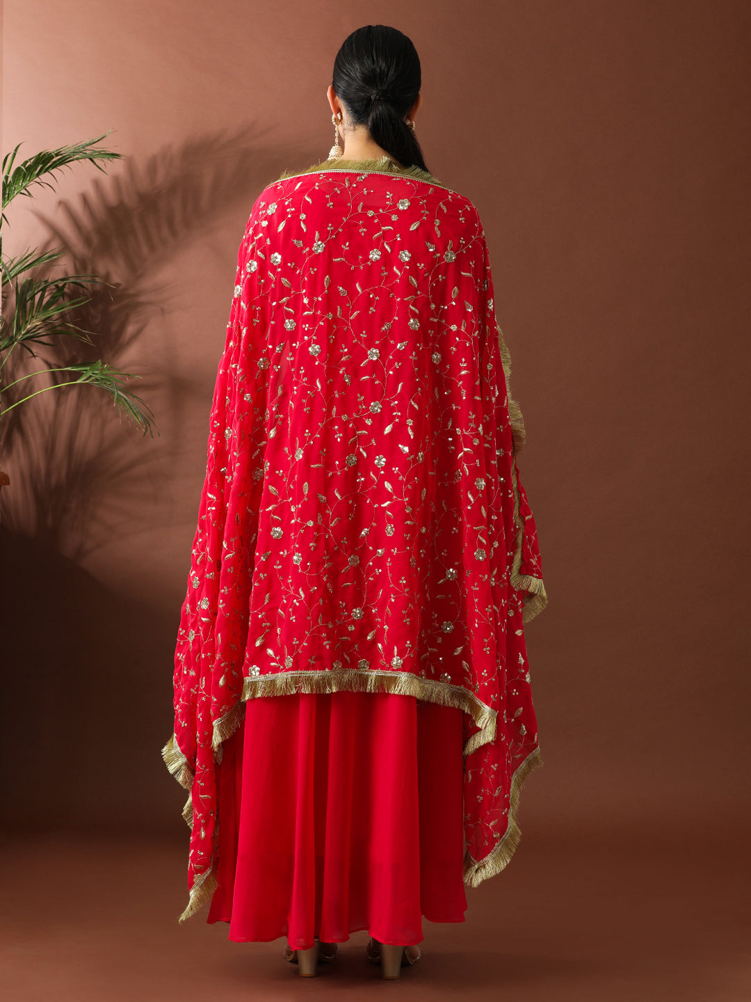 Floral Embroidered A-Line Georgette Ethnic Dress