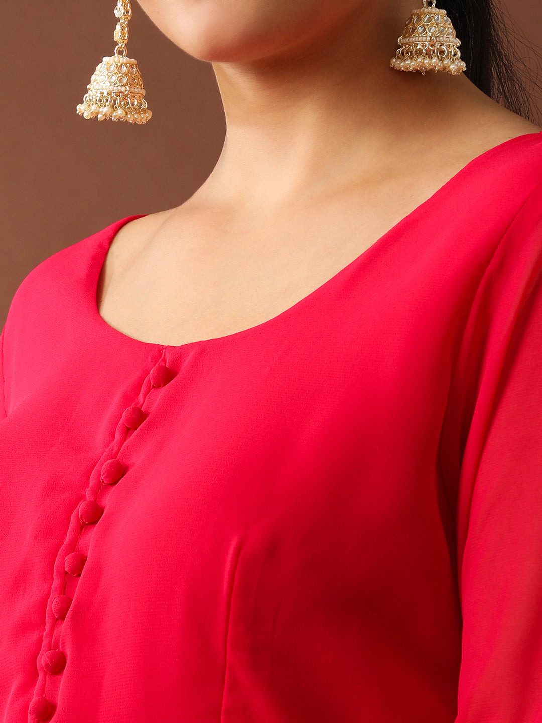 Floral Embroidered A-Line Georgette Ethnic Dress