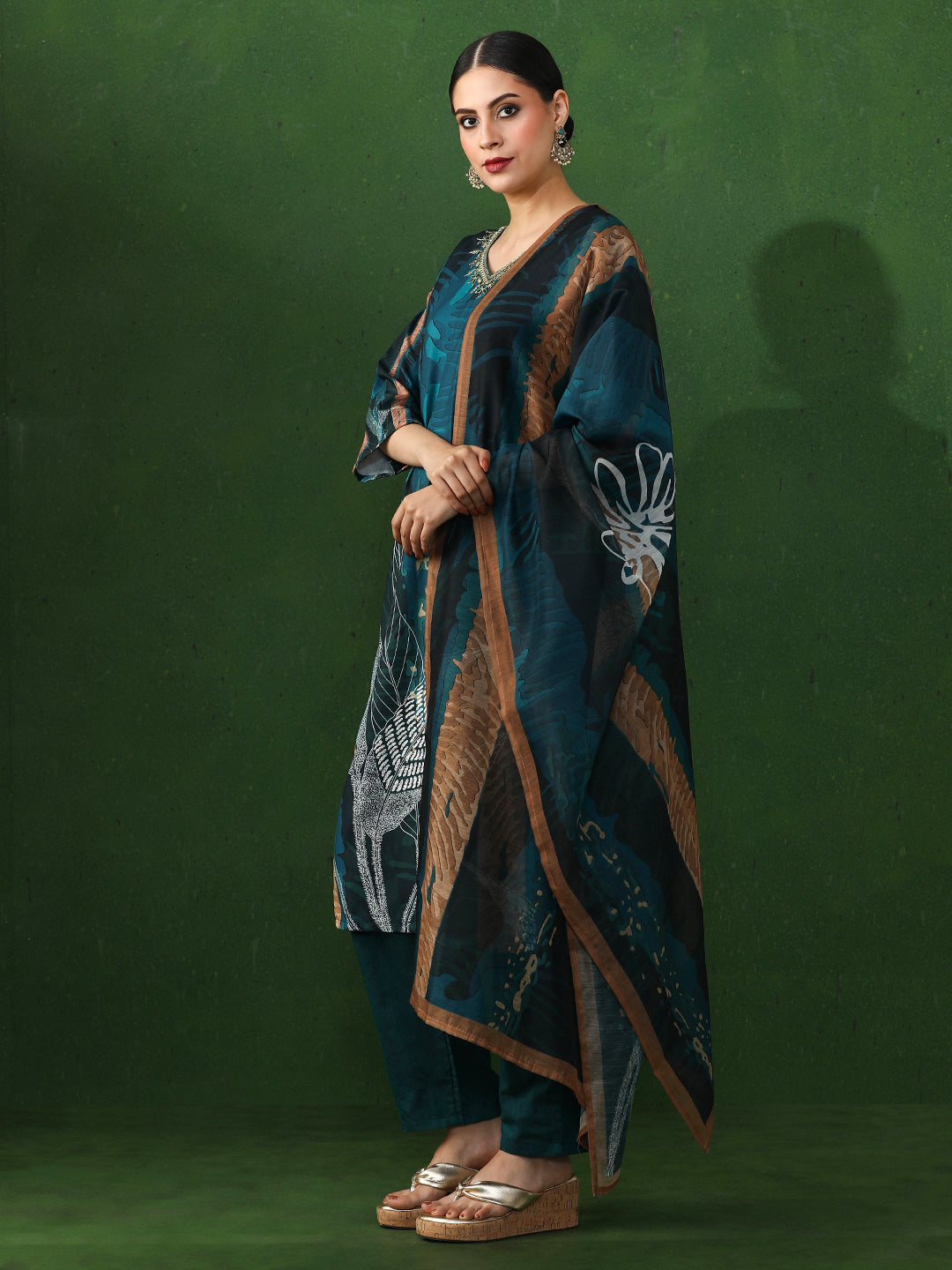 Floral Embroidered Straight Kurta & Trousers Sets