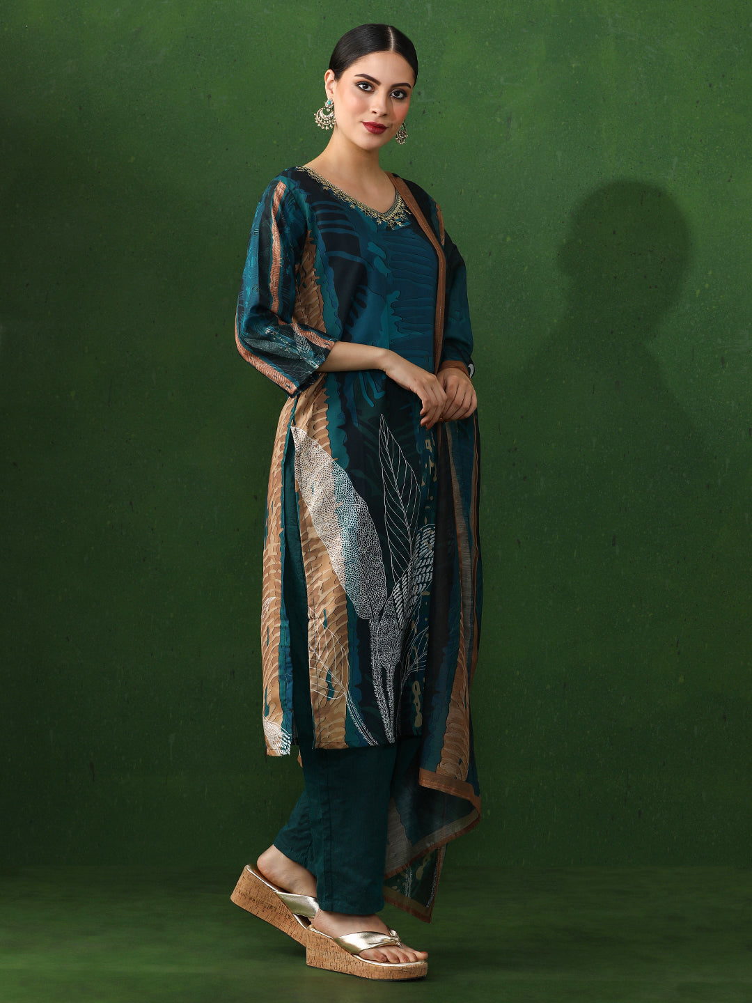 Floral Embroidered Straight Kurta & Trousers Sets