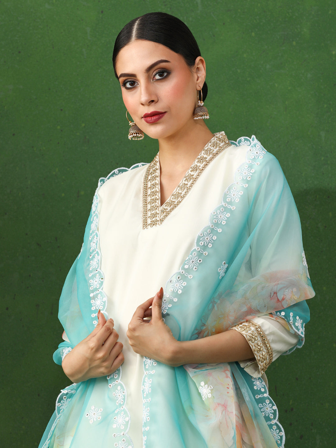 Solid Embroidered Straight Chanderi Silk Kurta & Trousers Sets