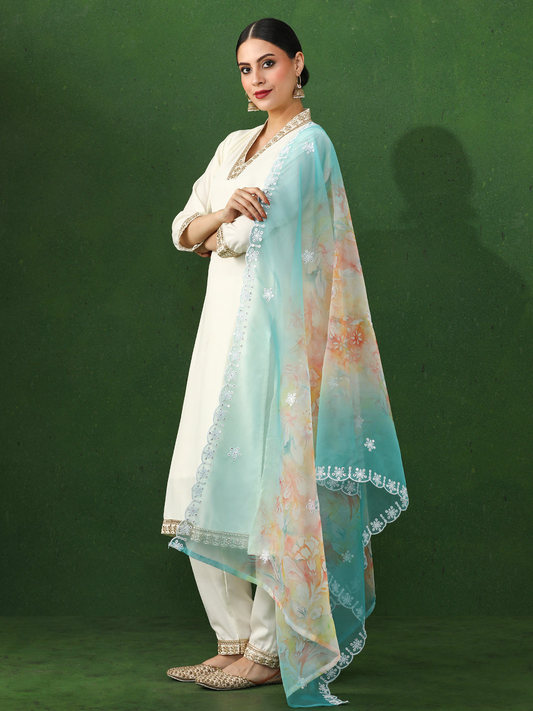 Solid Embroidered Straight Chanderi Silk Kurta & Trousers Sets