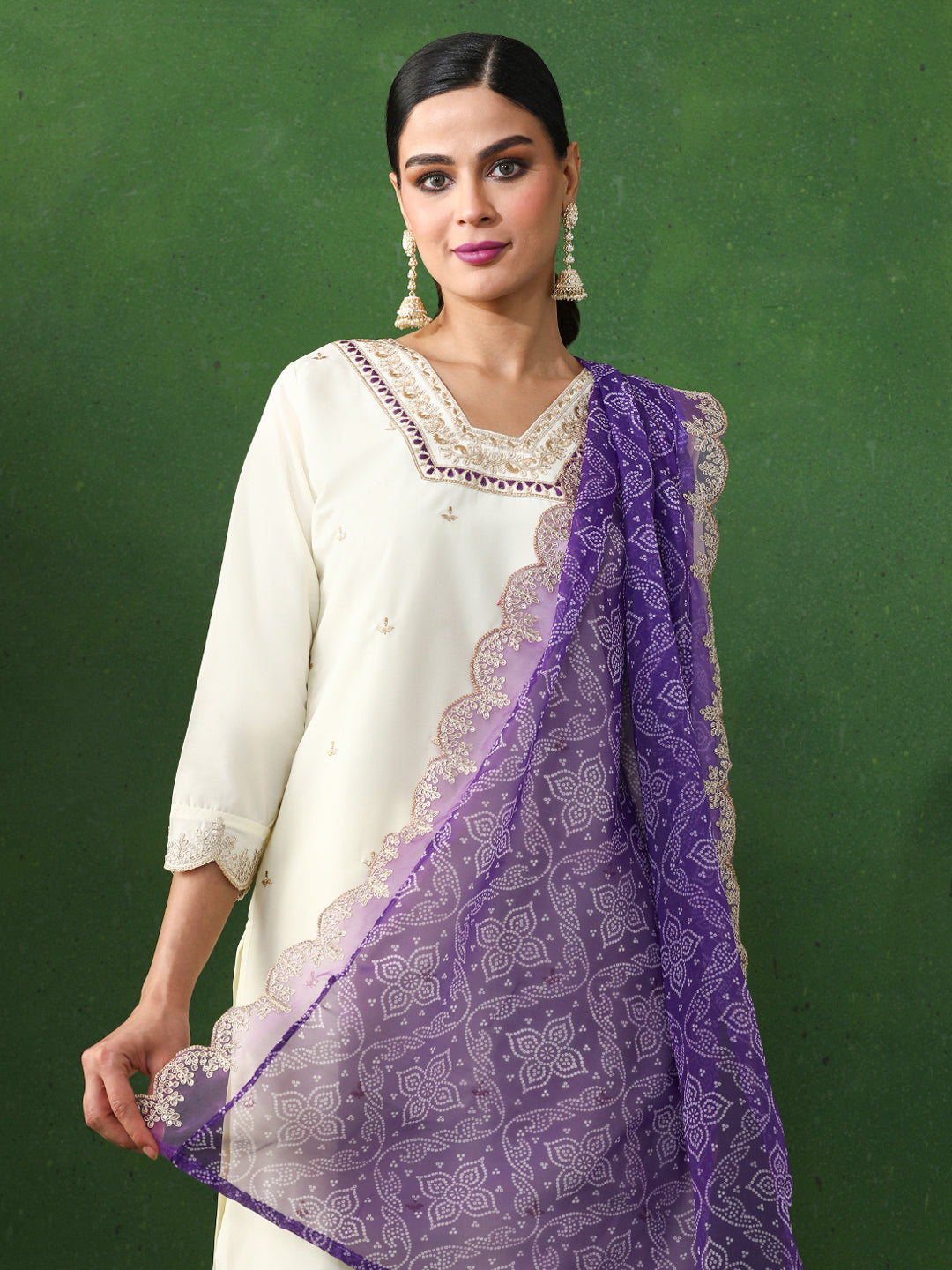 Floral Embroidered Straight Chanderi Silk Kurta & Trousers Sets