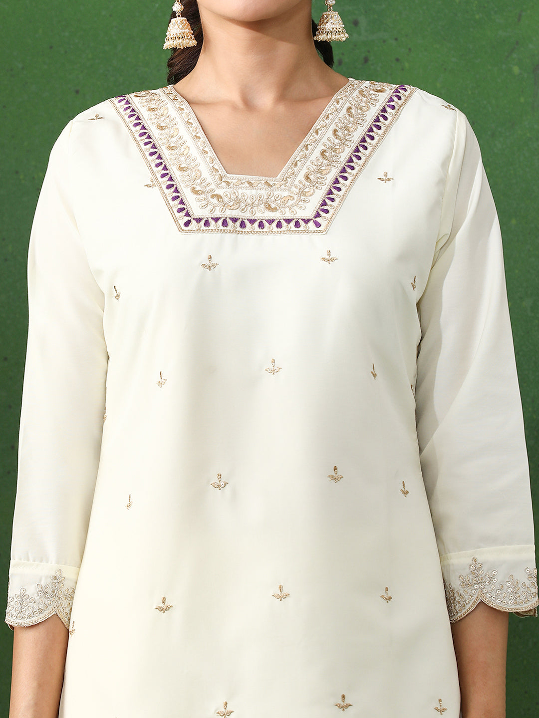 Floral Embroidered Straight Chanderi Silk Kurta & Trousers Sets