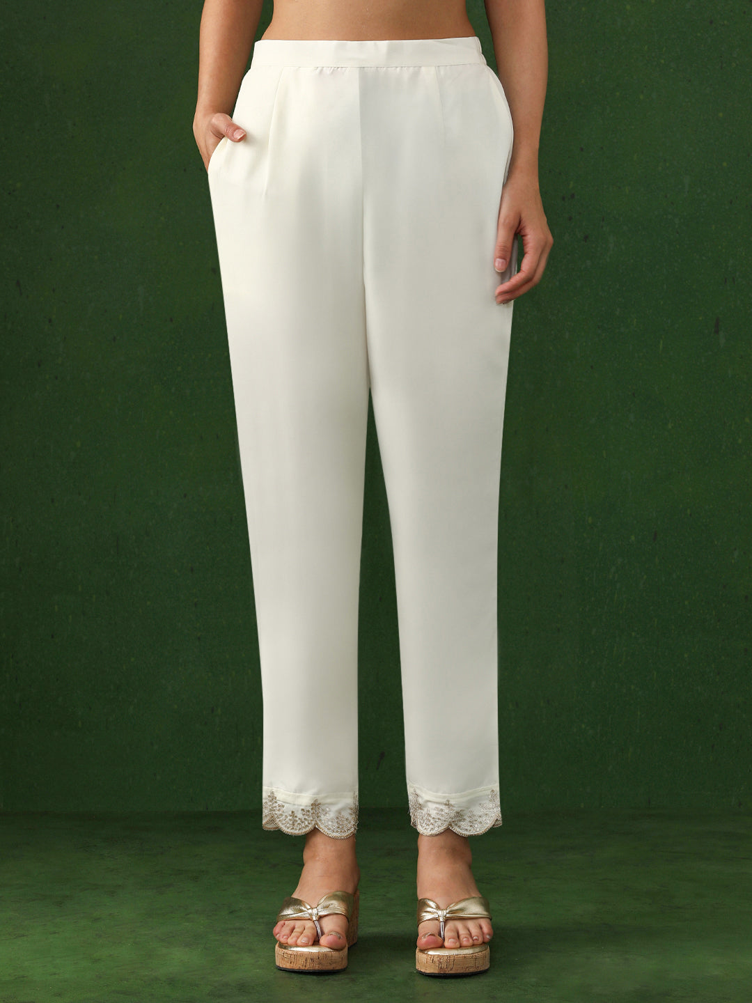 Floral Embroidered Straight Chanderi Silk Kurta & Trousers Sets