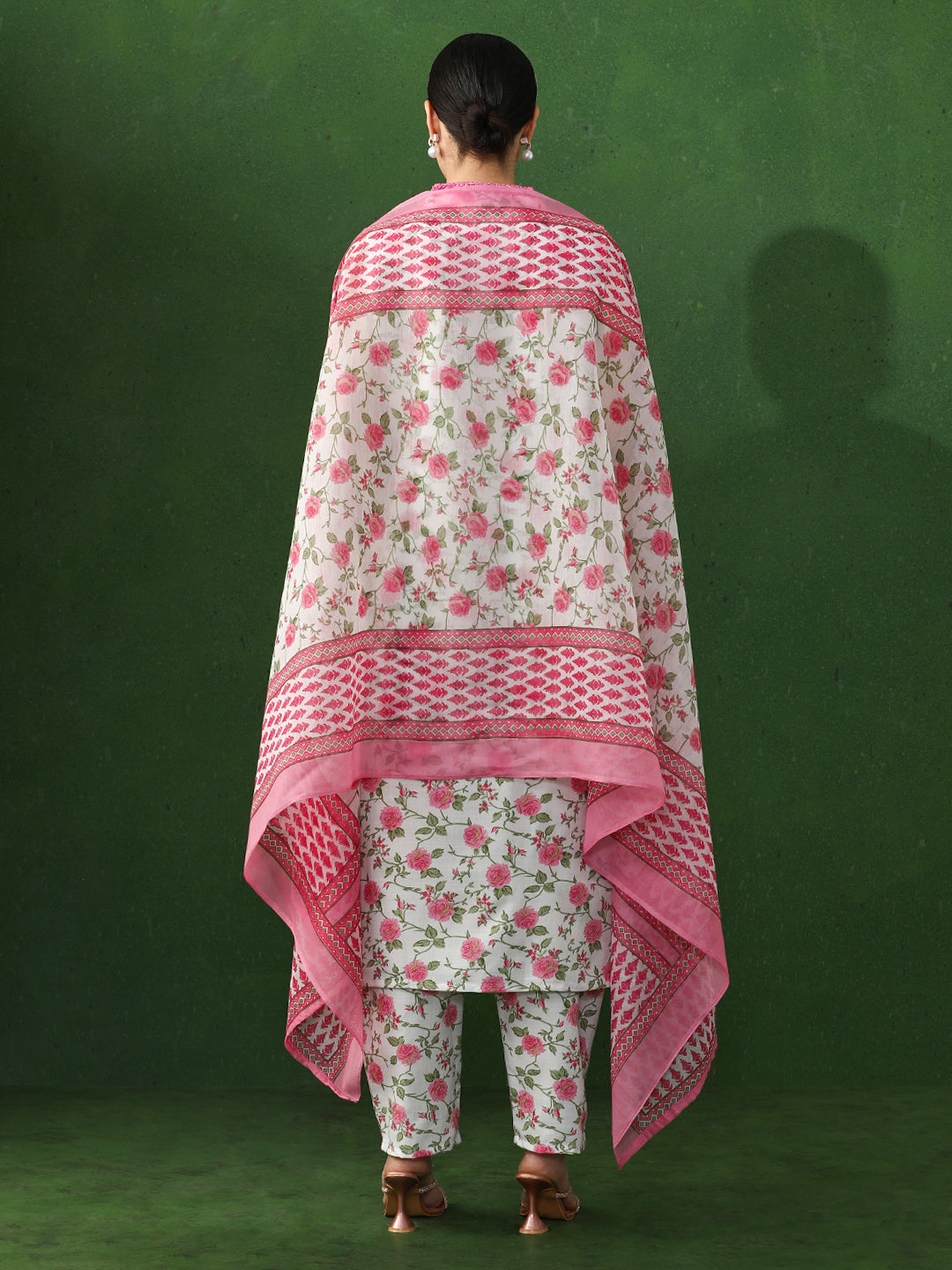 Floral Embroidered Straight Cotton Blend Kurta & Trousers Sets