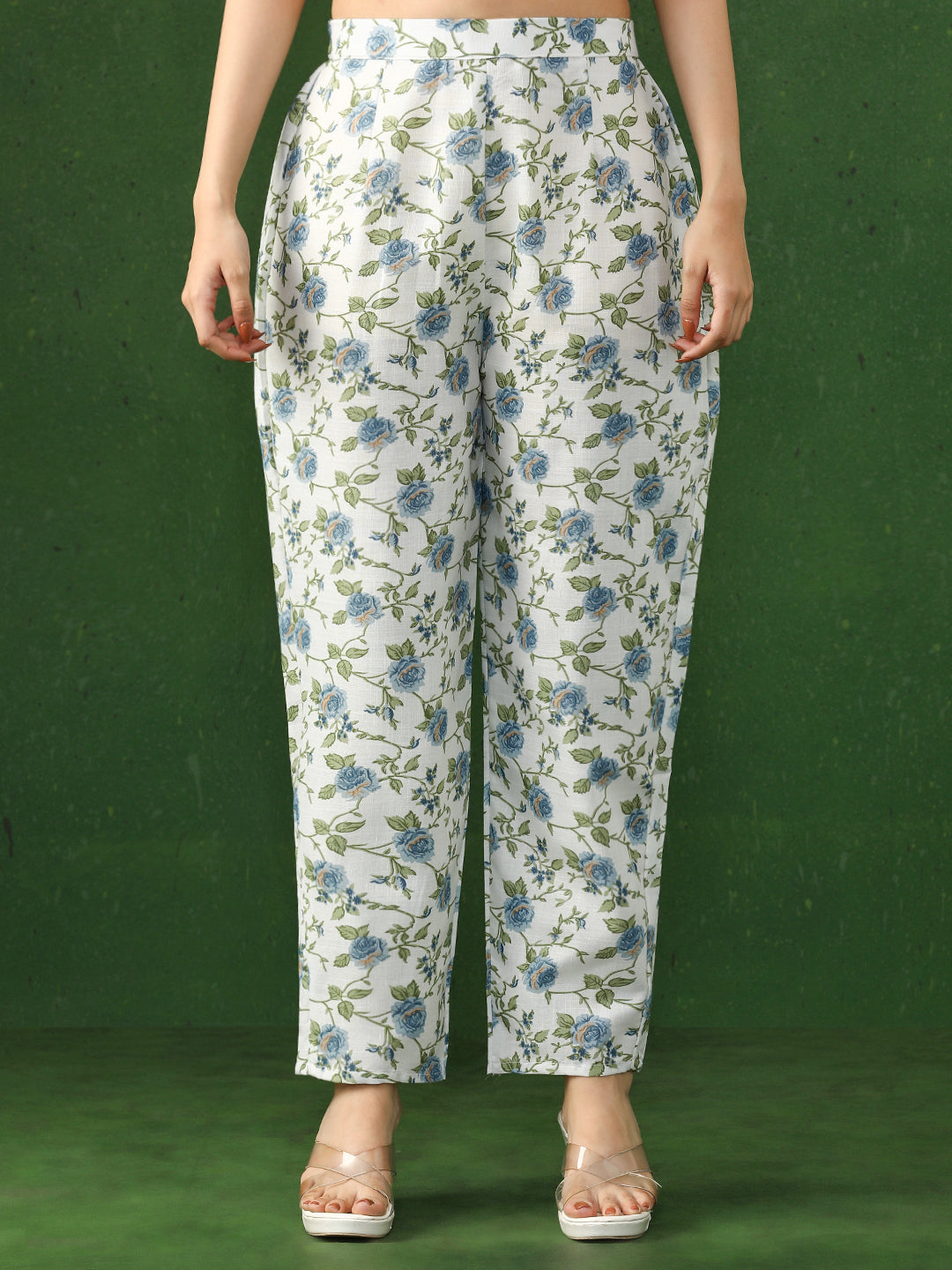 Floral Embroidered A-Line Cotton Blend Kurta & Trousers Sets