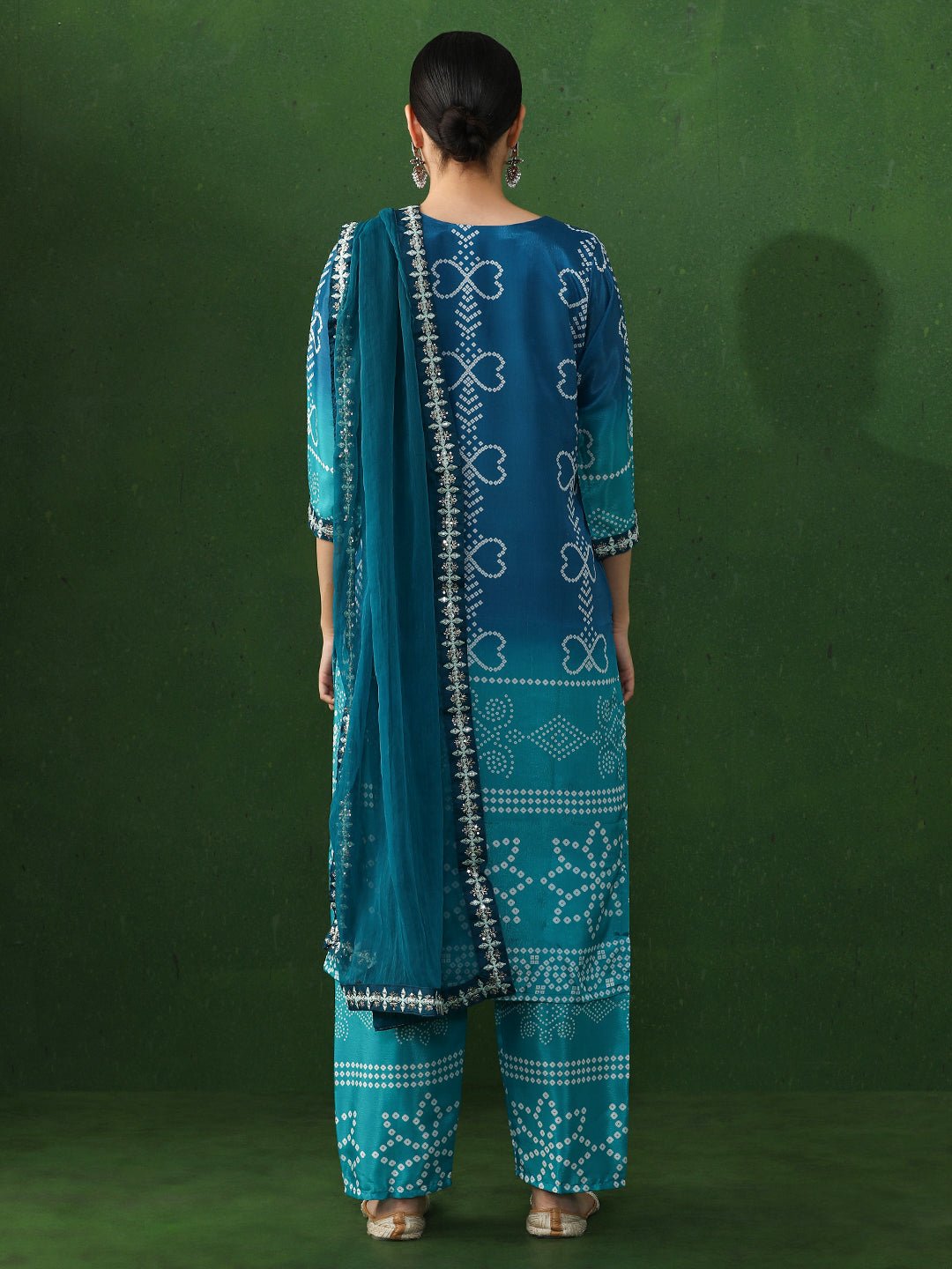 Bandhani Embroidered A-Line Chinon Kurta & Trousers Sets