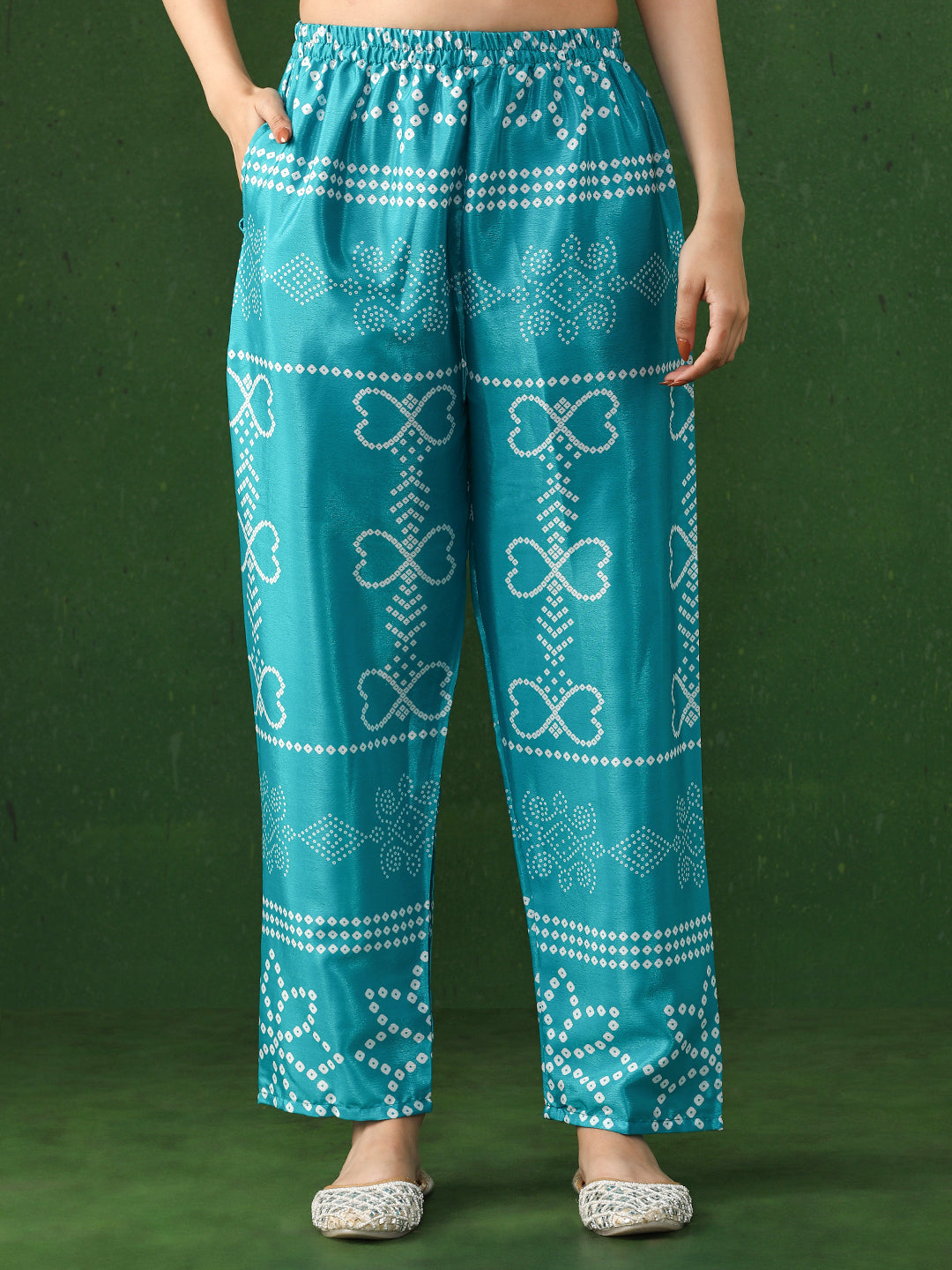 Bandhani Embroidered A-Line Chinon Kurta & Trousers Sets