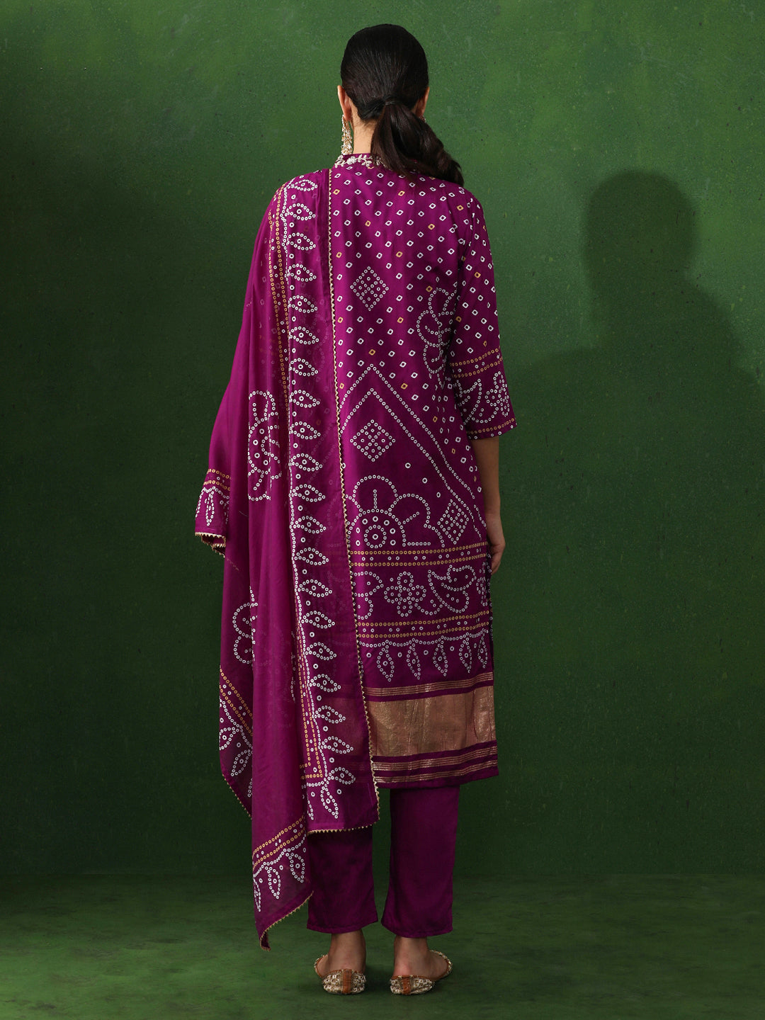 Bandhani Embroidered Straight Kurta & Trousers Sets