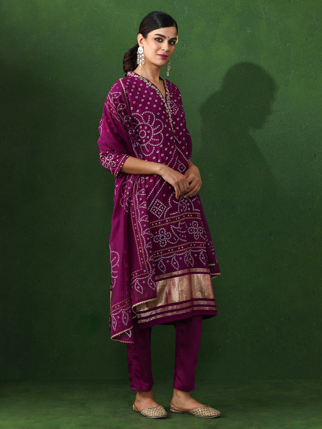 Bandhani Embroidered Straight Kurta & Trousers Sets