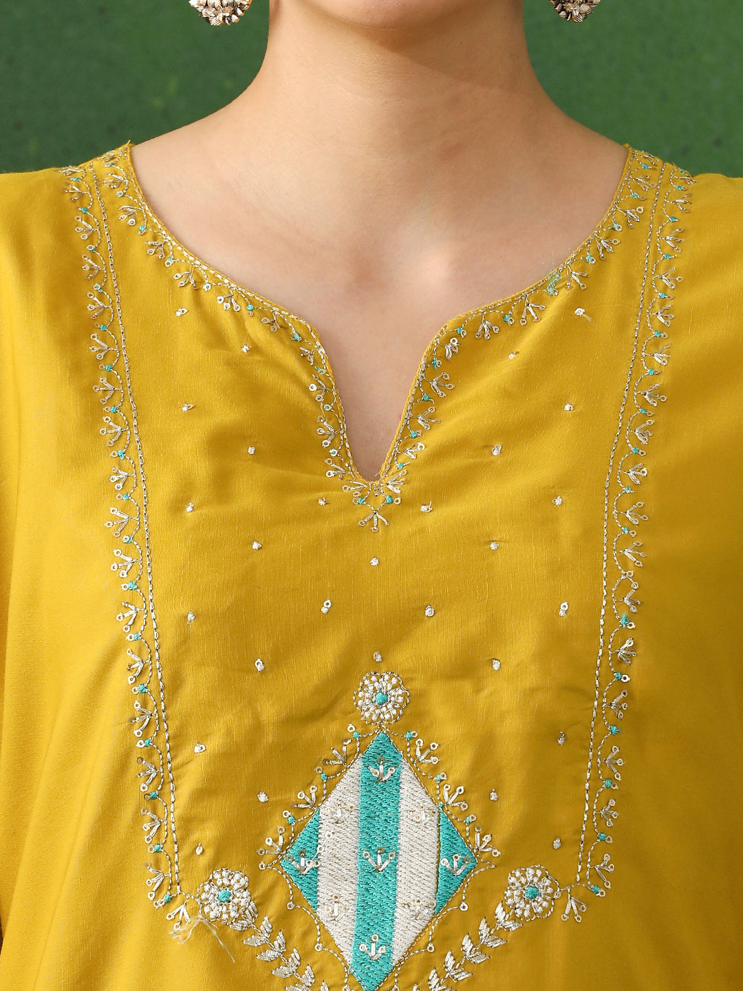 Floral Embroidered A-Line Silk Blend Kurta & Trousers Sets