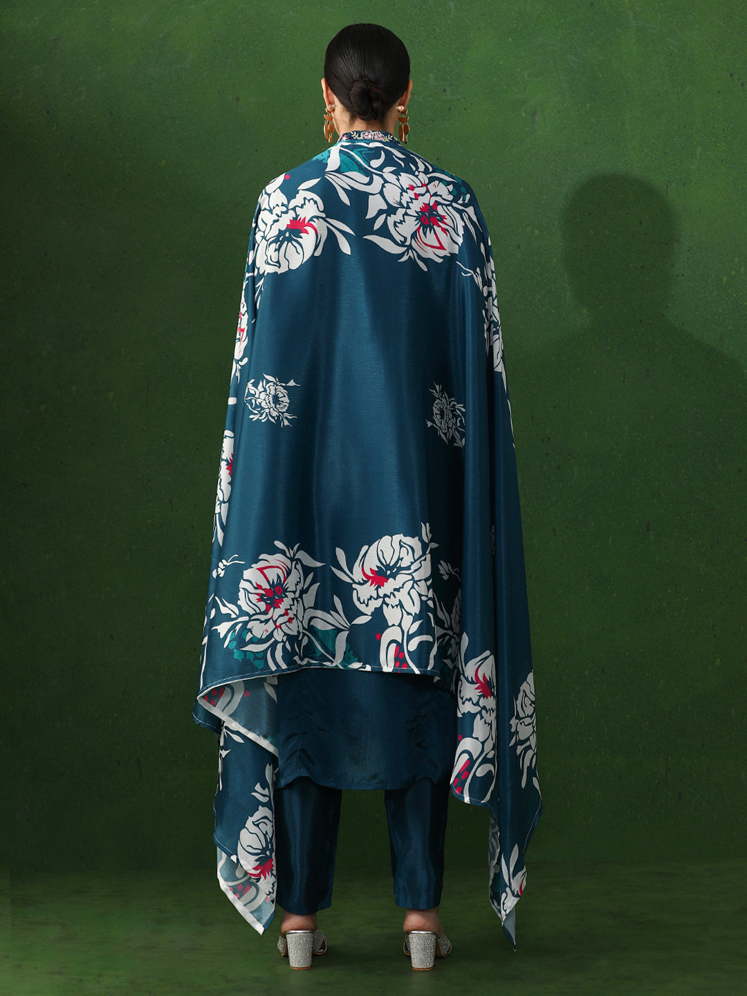 Solid Embroidered A-Line Chinon Kurta & Trousers Sets