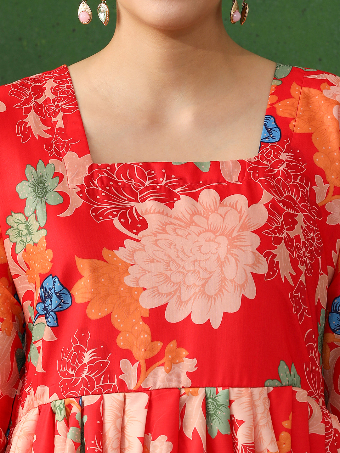 Floral Printed A-Line Cotton Blend Kurta & Trousers Sets