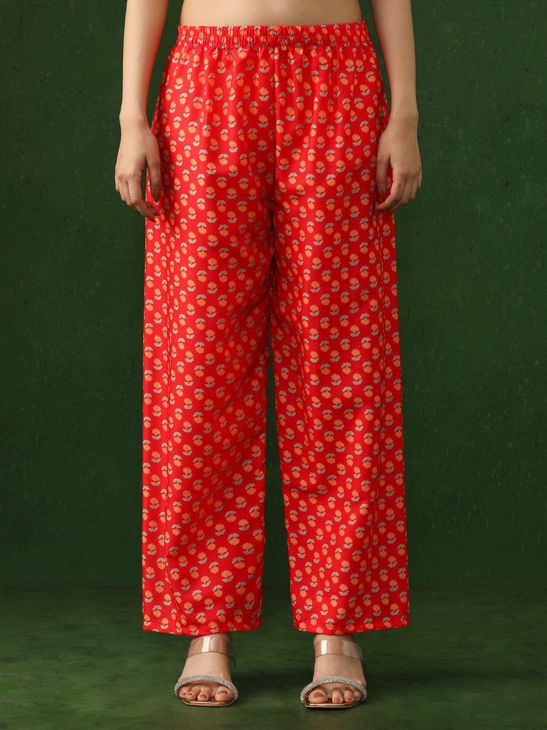 Floral Printed A-Line Cotton Blend Kurta & Trousers Sets