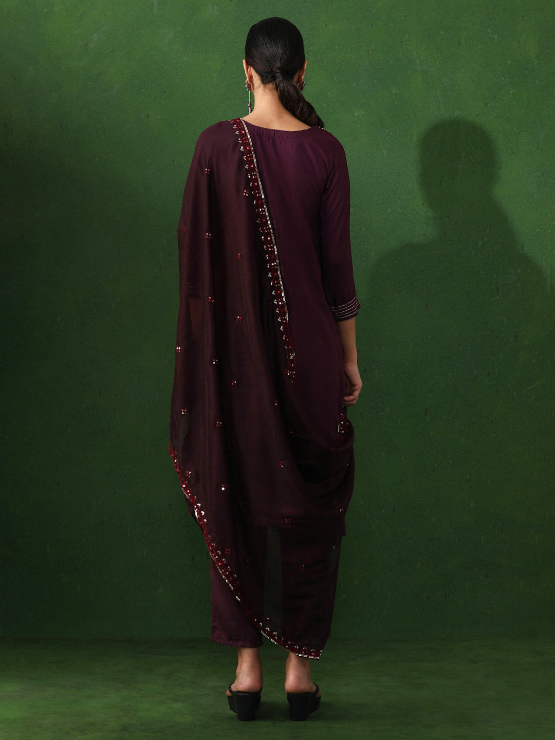 Floral Embroidered Straight Chanderi Silk Kurta & Trousers Sets